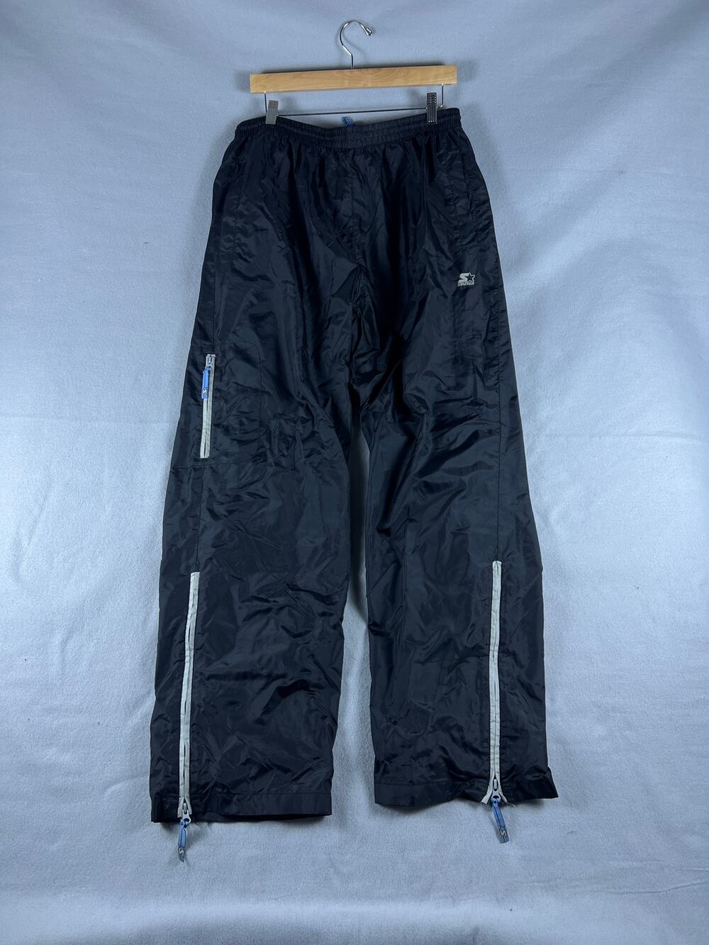 Starter Track Pants Mens XL Black Wide Leg Zip Detail Cargo Windbreaker Athletic